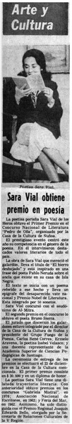 Sara Vial obtiene premio en poesía.