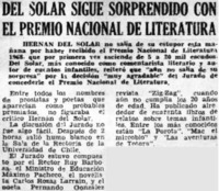 Del Solar sigue sorprendiendo con el Premio Nacional de Literatura.