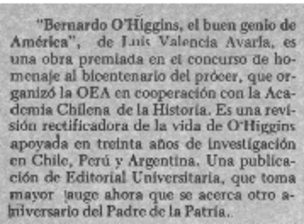 "Bernardo O'Higgins. El buen genio de América".