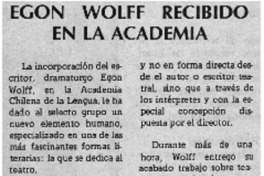 Egon Wolff recibido en la academia