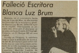 Falleció escritora Blanca Luz Brum.