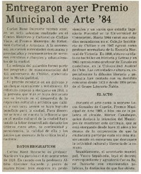 Entregaron ayerpremio municipalde arte '84.