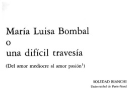 María Luisa Bombal o una difícil travesía