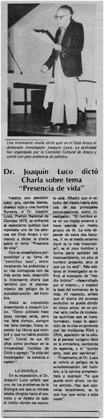 Dr. Joaquín Luco dictó charla sobre tema "Presencia de vida".
