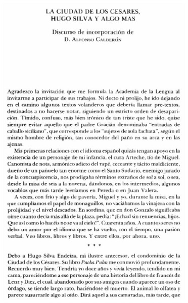 Discurso de incorporación de D. Alfonso Calderón