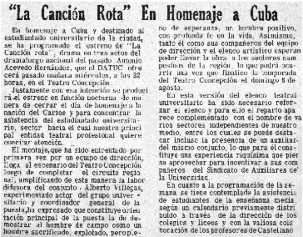 "La canción Rota" en homenaje a Cuba.