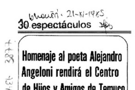 Homenaje al poeta Alejandro Angeloni rendirá el Centro de Hijos y Amigos de Temuco.
