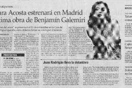 Tamara Acosta estrenará en Madrid la última obra de Benjamín Galemiri