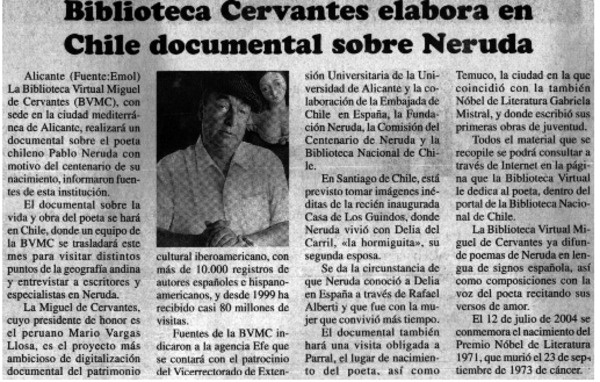 Biblioteca Cervantes elabora en Chile documental sobre Neruda