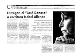 Entregan el José Donoso a escritora Isabel Allende