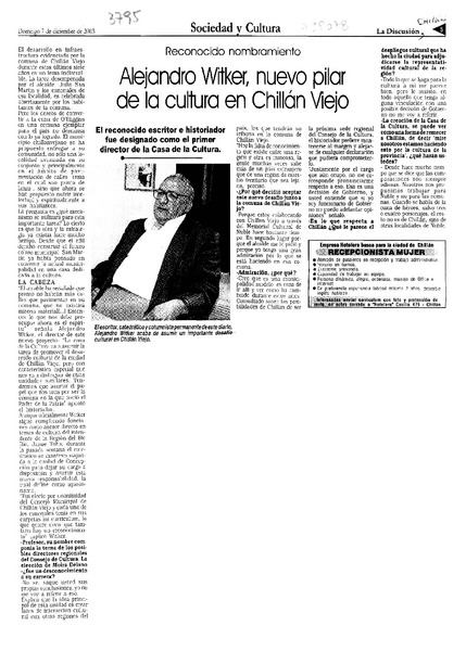 Alejandro Witker, nuevo pilar de la cultura en Chillán Viejo : [entrevistas]