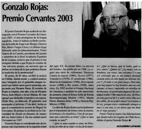 Gonzalo Rojas: Premio Cervantes 2003