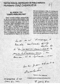 Textos para el centenario de Pablo Neruda, Humberto Díaz-Casanueva.