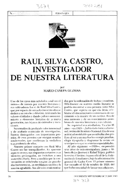 Raúl Silva Castro, investigador de nuestra literatura