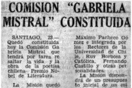 Comisión "Gabriela Mistral" constituida.