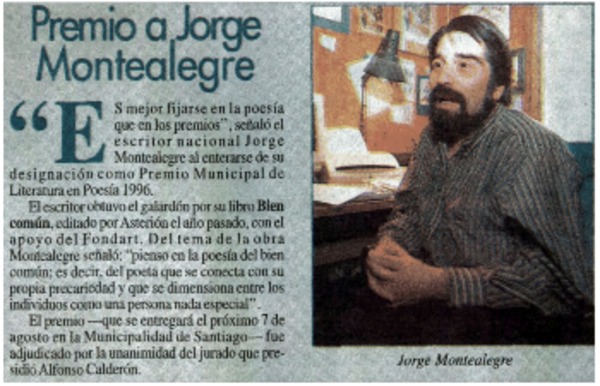 Premio a Jorge Montealegre.