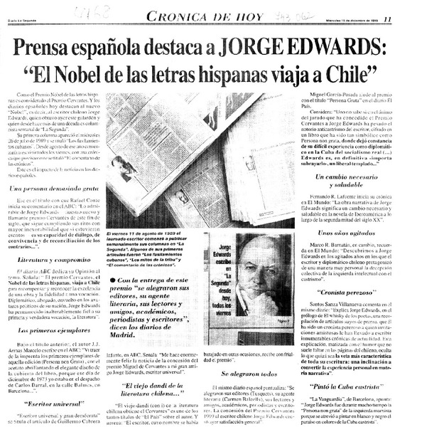 Prensa española destaca a Jorge Edwards.