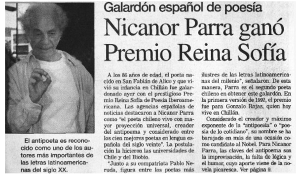 Nicanor Parra ganó Premio Reina Sofía