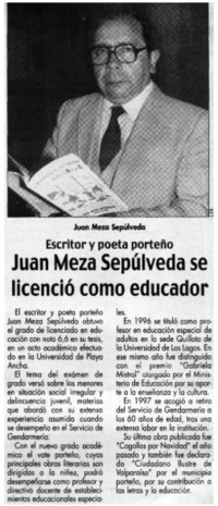 Juan Meza Sepúlveda se licenció como educador