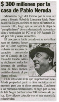 $300 millones por la casa de Pablo Neruda
