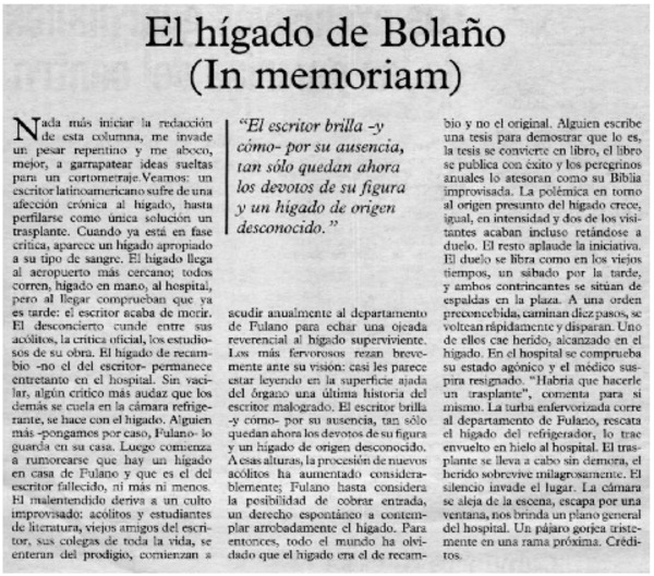 El hígado de Bolaño (In memorian)
