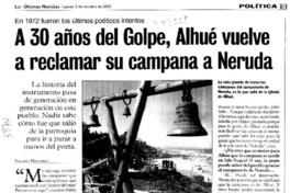 A 30 años del golpe, Alhué vuelve a reclamar su campana a Neruda