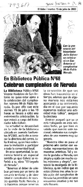 En Biblioteca Pública No. 68 celebran cumpleaños de Neruda