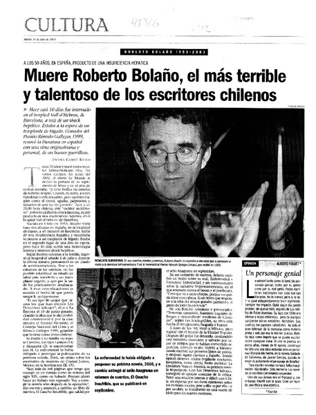 Muere Roberto Bolaño, el más terrible y talentoso de los escritores