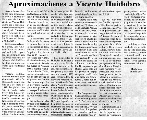 Aproximaciones a Vicente Huidobro