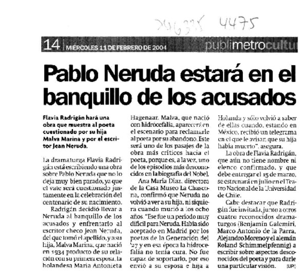 Pablo Neruda estará en el banquillo de los acusados