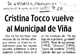 Cristina Tocco vuelve al Municipal de Viña