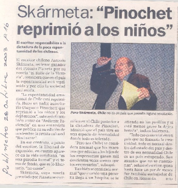 Skármeta: "Pinochet reprimió a los niños"