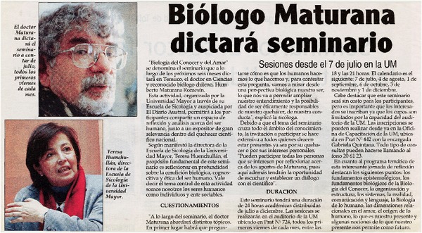 Biólogo Maturana dictará seminario.