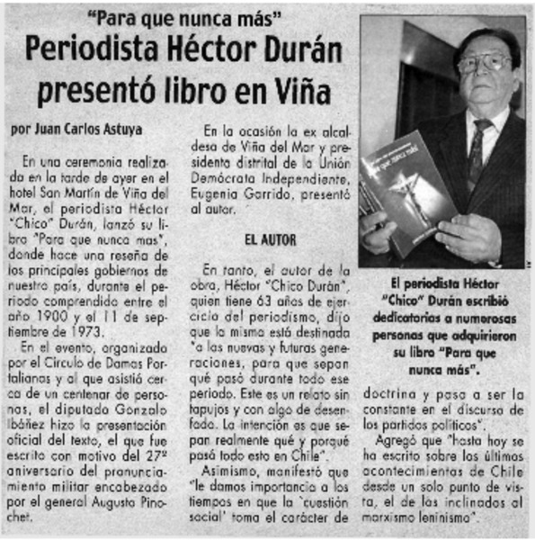 Periodista Héctor Durán presentó libro en Viña
