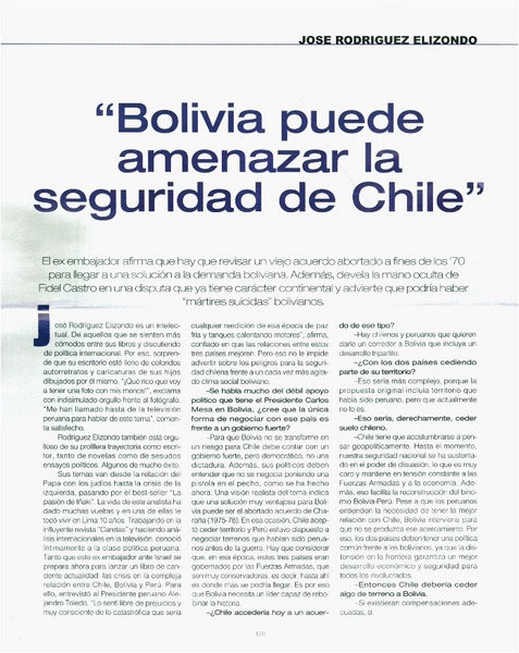 "Bolivia puede amenazar la seguridad de Chile" [entrevistas]