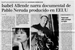 Isabel Allende narra documental de Pablo Neruda producido en EEUU
