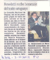 Benedetti recibe homenaje del teatro uruguayo.