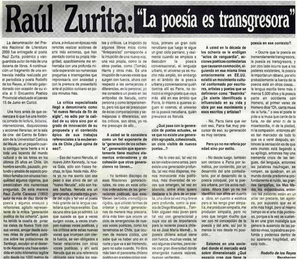 Raúl Zurita, "La poesía es transgresora": [entrevistas]