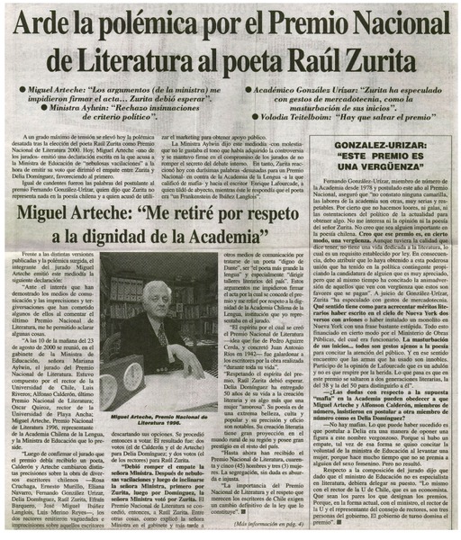 Arde la polémica por el Premio Nacional de Literatura al poeta Raúl Zurita.