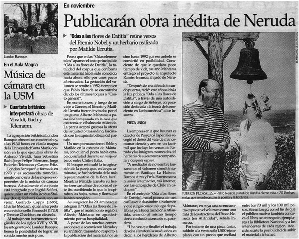 Publicarán obra inédita de Neruda