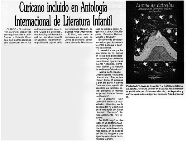 Curicano incluido en antología internacional de literatura infantil.