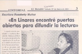 "En Linares encontré puertas abiertas para difundir la lectura".