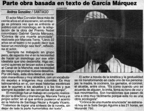 Parte obra basada en texto de García Márquez