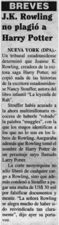 J. K. Rowling no plagió a Harry Potter.