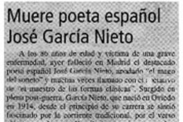 Muere poeta español José García Nieto El "Mago del soneto"