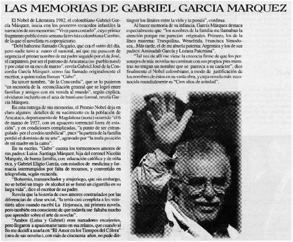 Las memorias de Gabriel García Márquez