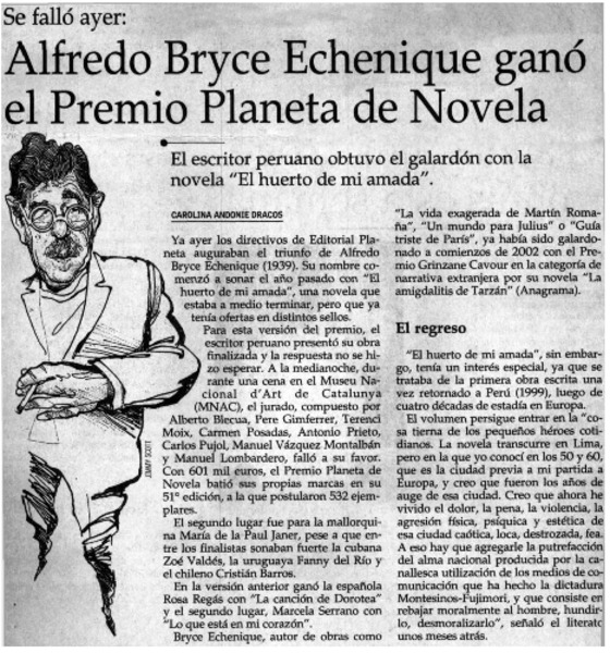 Alfredo Bryce Echeñique ganó el Premio Planeta de Novela