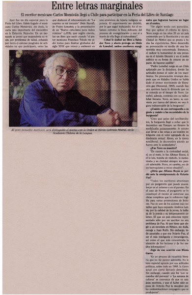 Entre letras marginales el escritor mexicano Carlos Monsivais llegó a Chile para participar en la Feria del Libro de Santiago