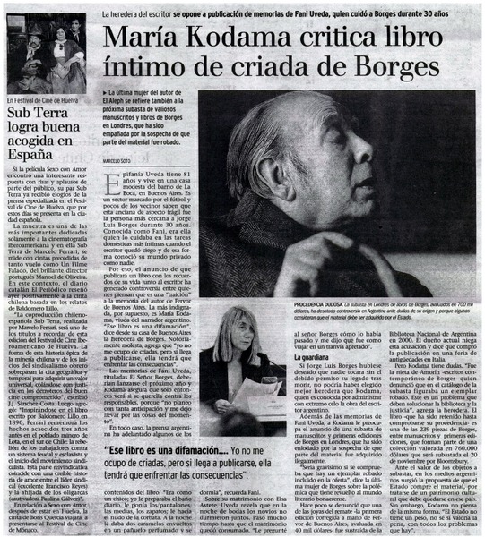 María Kodana critica libro íntimo de criada de Borges