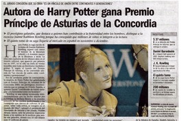 Autora de Harry Potter gana Premio Príncipe de Asturias de la Concordia.